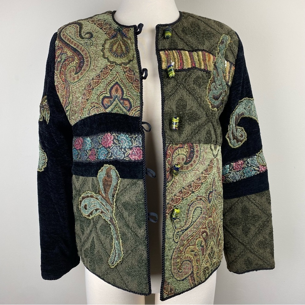 Julia Kim Wearable Art Artsy Patchwork Tapestry‎ Mixed Fabric Jacket Size PP